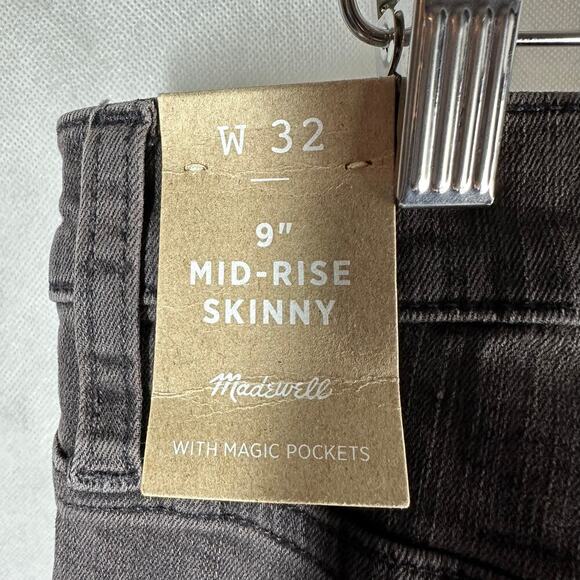Madewell 9" Mid Rise SKINNY Exposed Button Fly Jeans Raw Hem Size 32 Stretch - Picture 4 of 15
